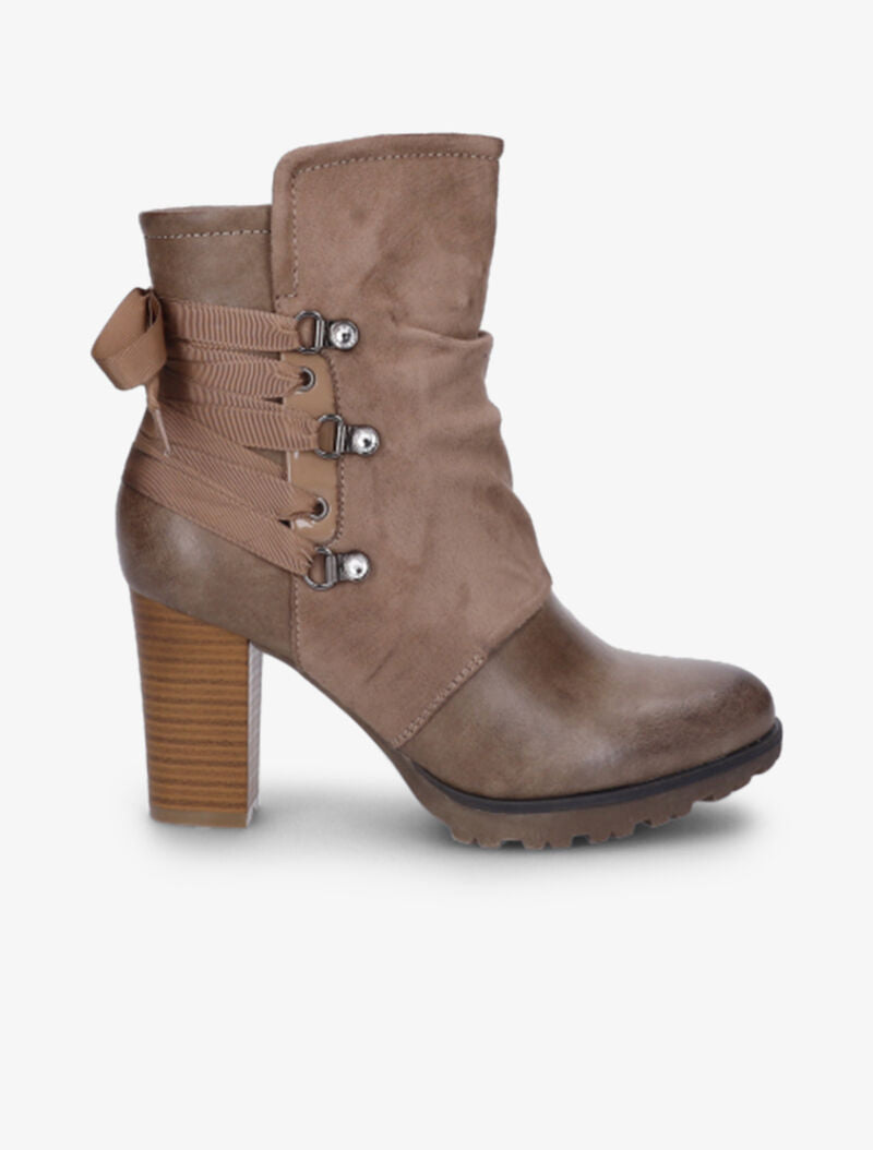 Bottines bi-matière à contrefort à lanières et à strass - Taupe - 2