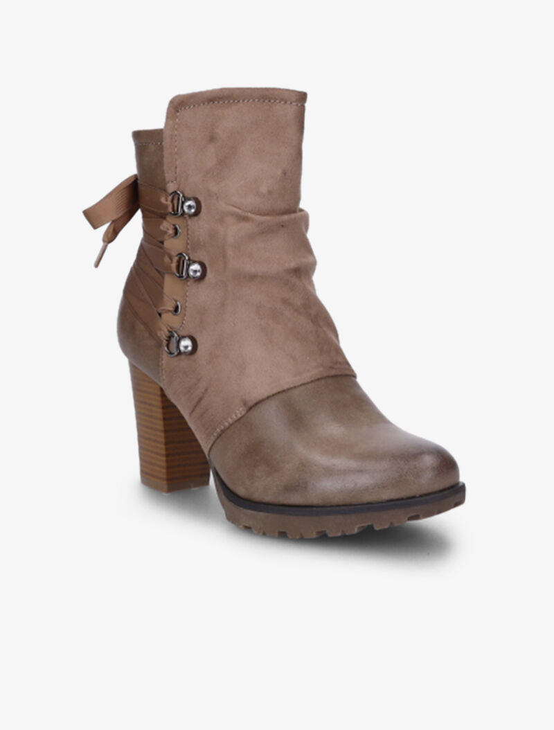 Bottines bi-matière à contrefort à lanières et à strass - Taupe - 3