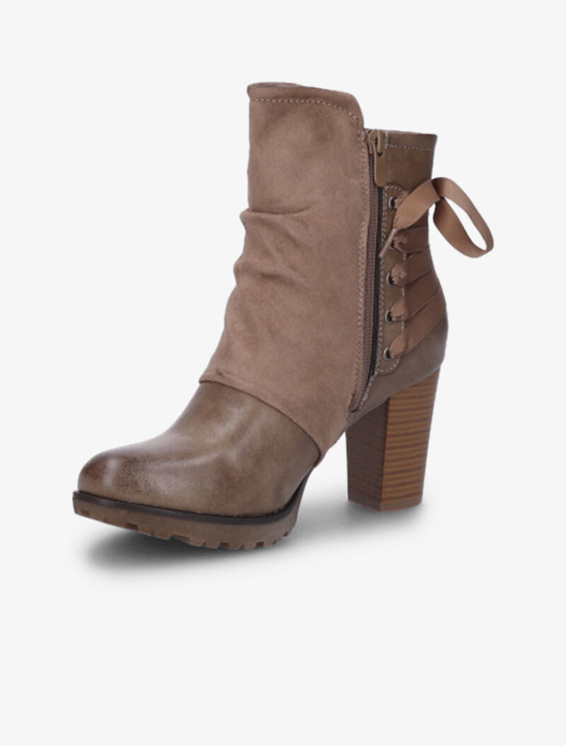 Bottines bi-matière à contrefort à lanières et à strass - Taupe - 4