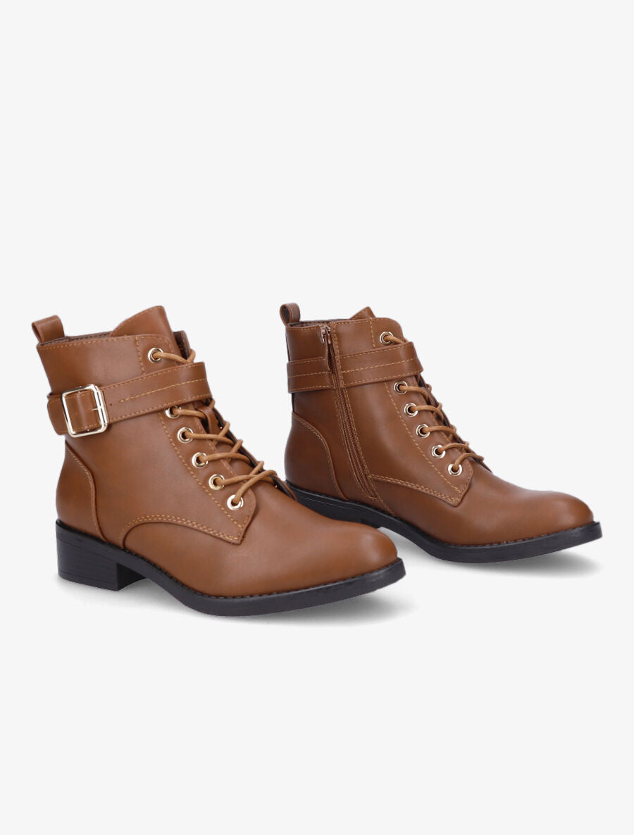 Bottines lacées à boucle - Camel - 4