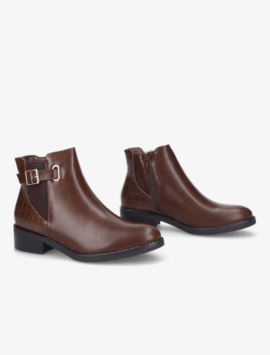 Bottines élastiquées à contrefort croco - Marron - 4