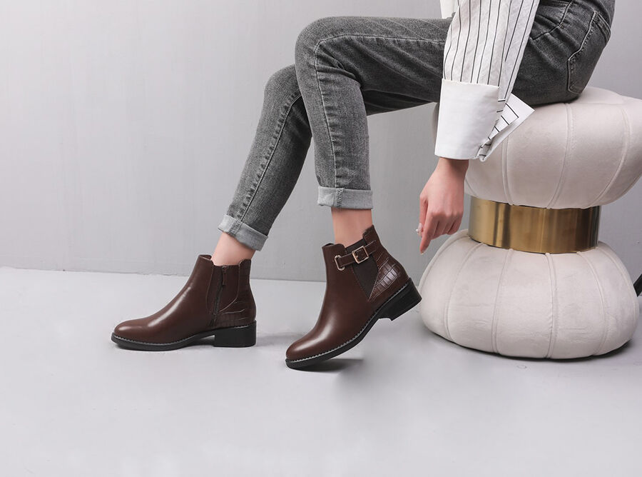 Bottines élastiquées à contrefort croco - Marron - 5