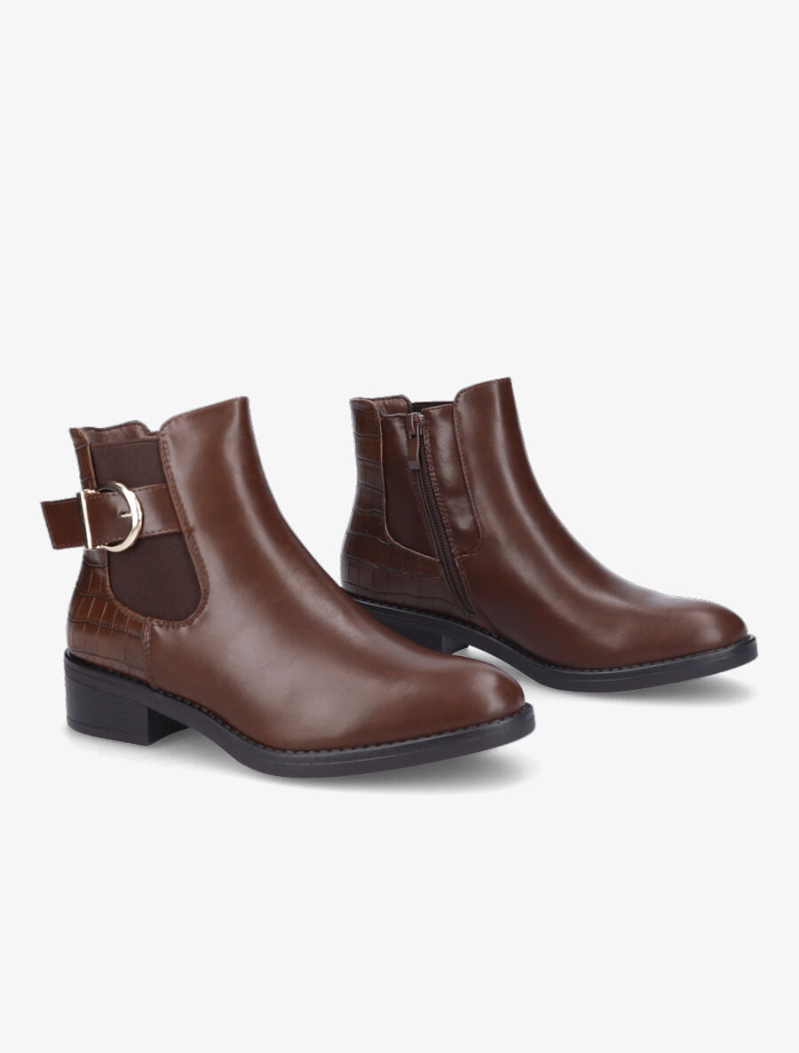 Bottines élastiquées à contrefort croco - Marron - 4