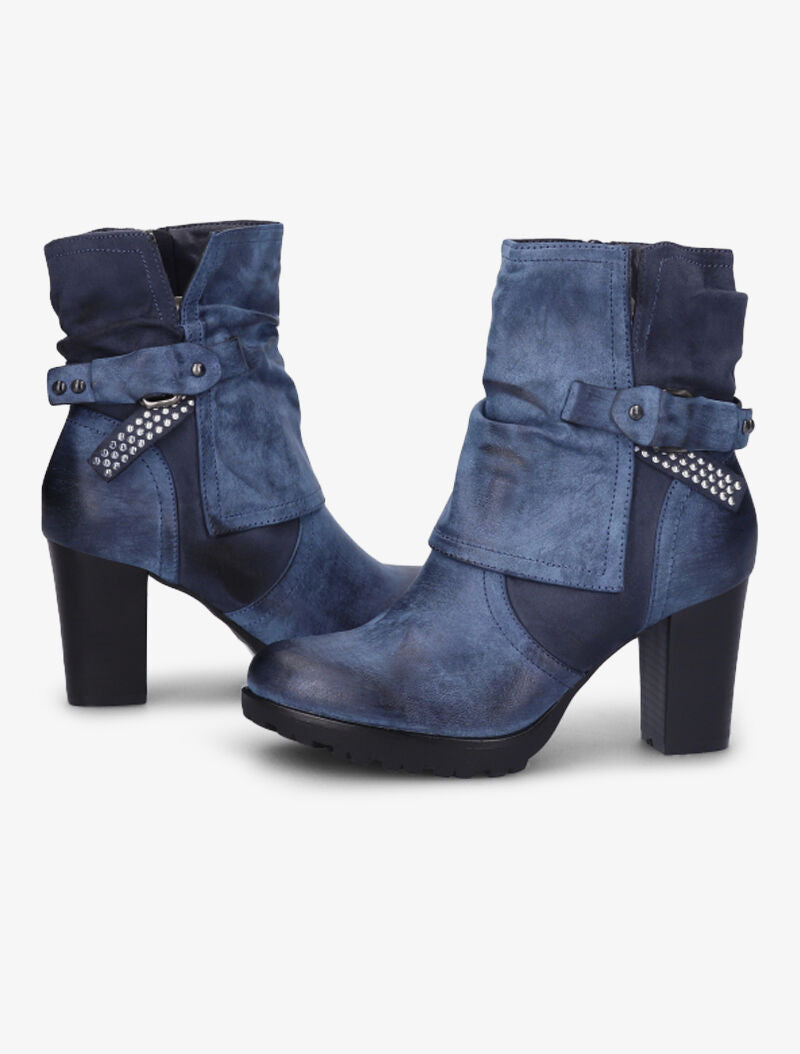 Bottines montantes bi-matière à sangle cloutée - Bleu - 5