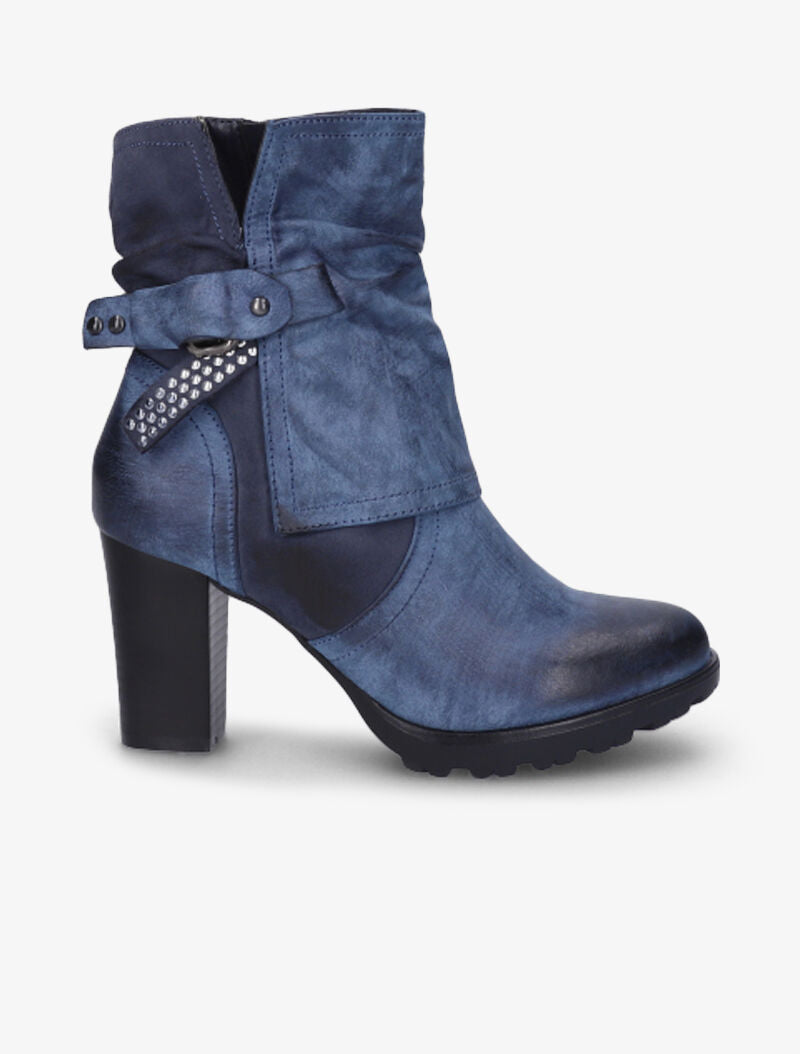 Bottines montantes bi-matière à sangle cloutée - Bleu - 2