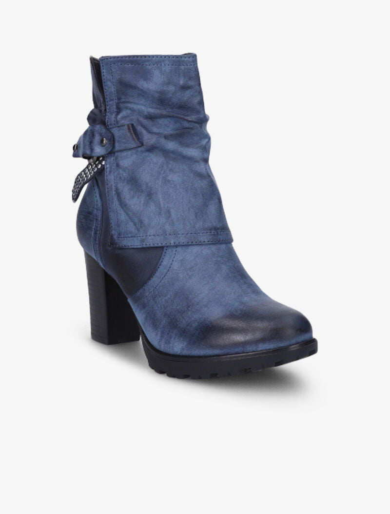 Bottines montantes bi-matière à sangle cloutée - Bleu - 3