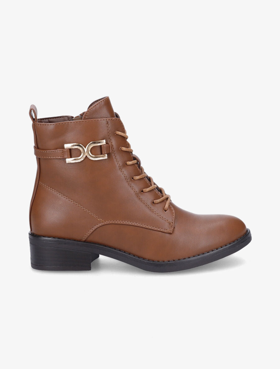 Bottines lacées à boucle stylisée - Camel - 1