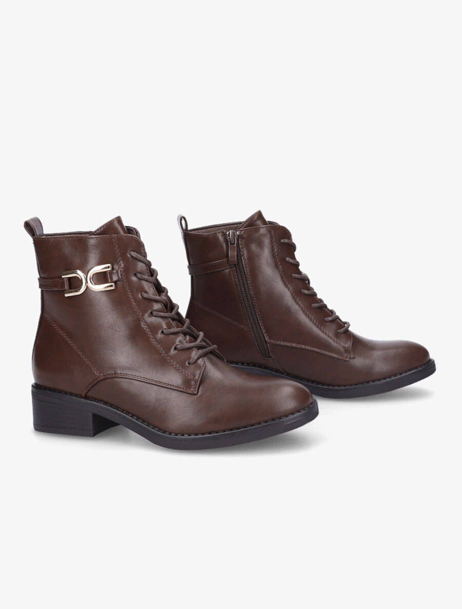 Bottines lacées à boucle stylisée - Marron - 4