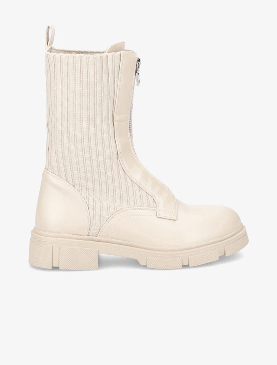 Boots zippées bi-matière - Beige - 6