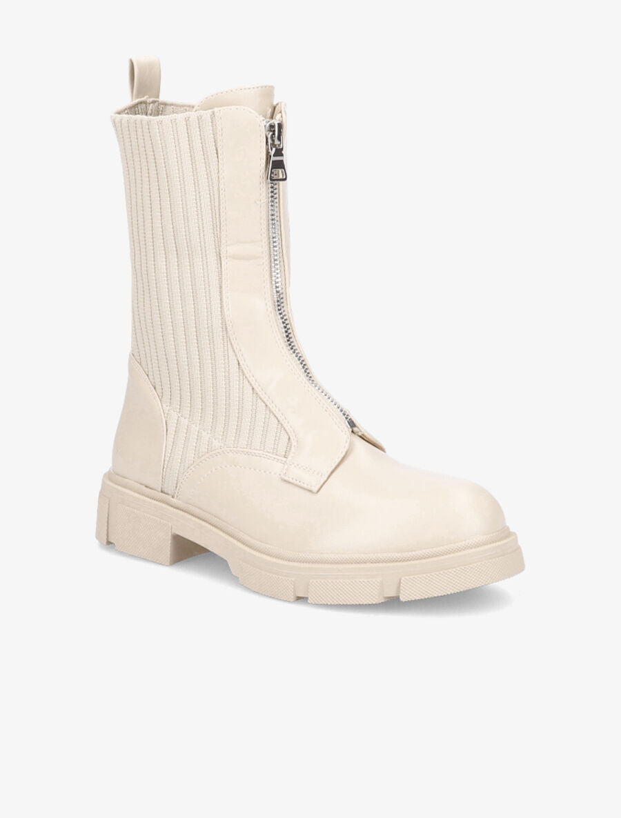 Boots zippées bi-matière - Beige - 2