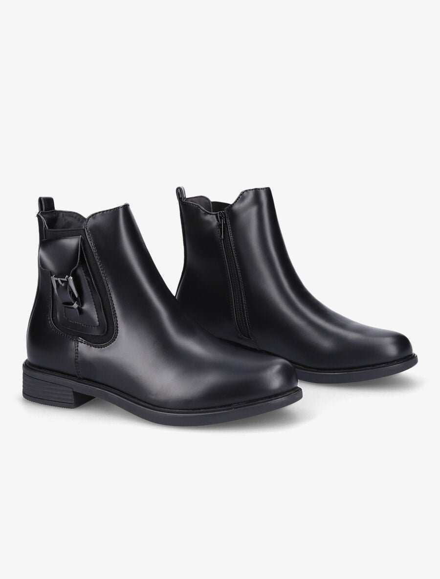 Bottines en simili mat et sangles - Noir - 4