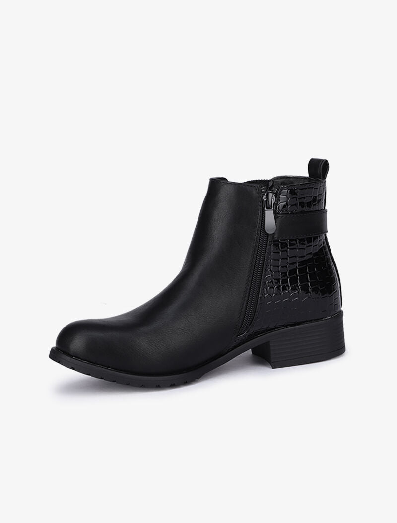 Bottines bi-matière à boucle décorative - Noir - 4