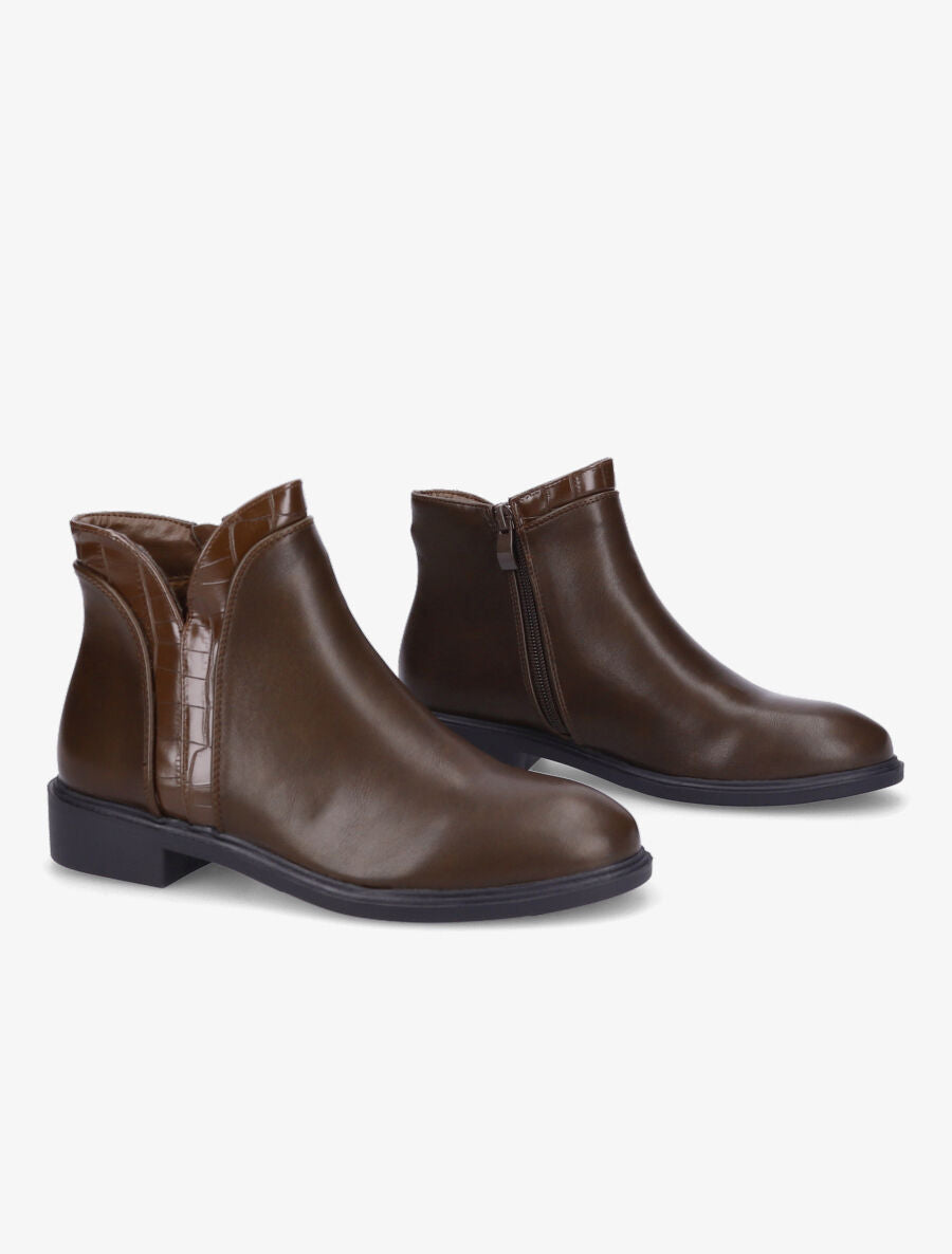 Bottines à empiècements croco - Marron - 4