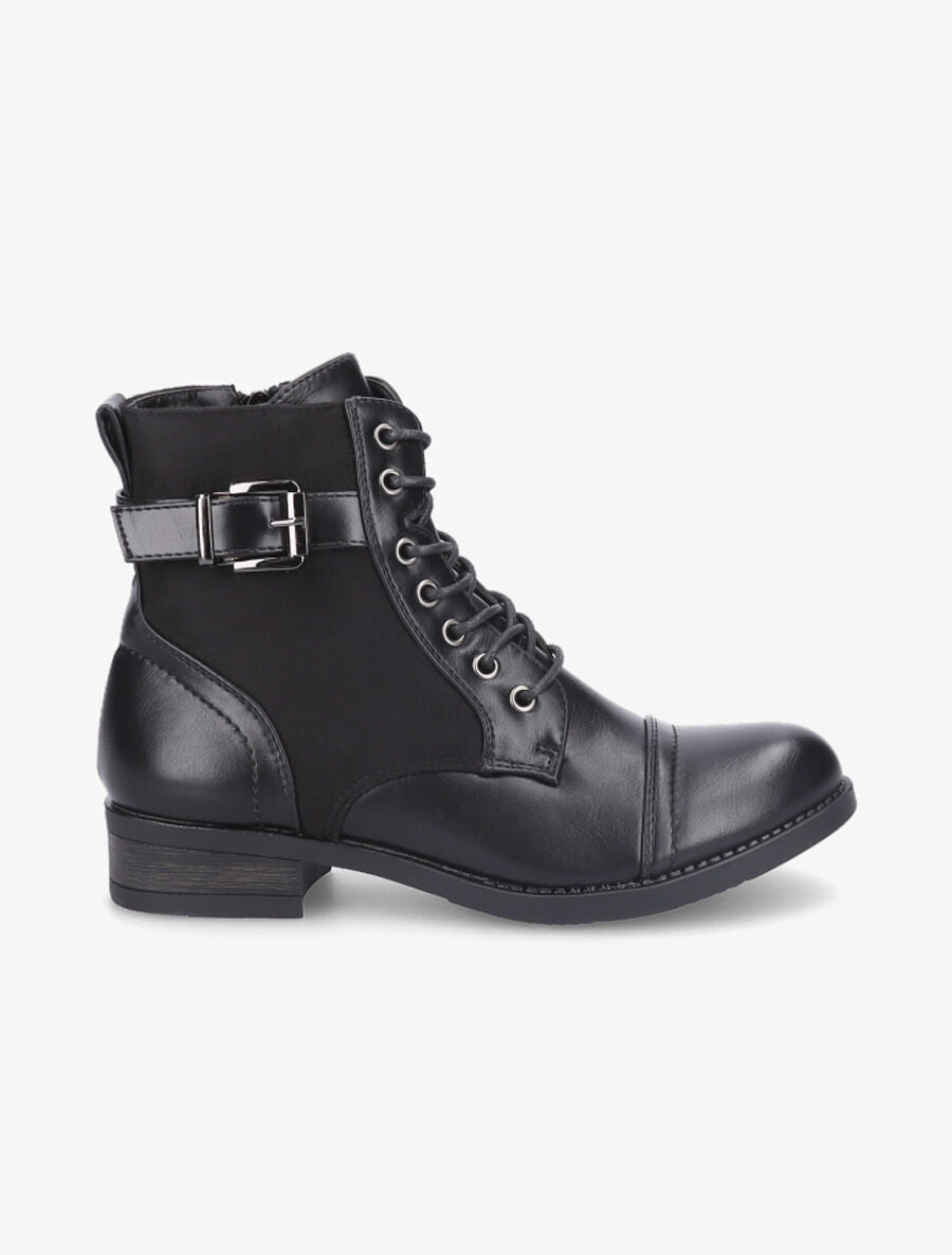 Bottines bimatière à lacets - Noir - 5