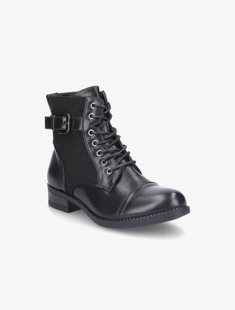 Bottines bimatière à lacets - Noir - 2