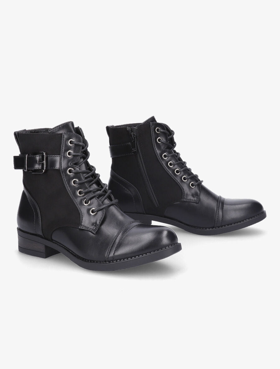 Bottines bimatière à lacets - Noir - 4