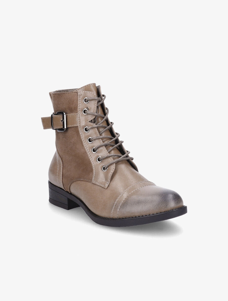 Bottines bimatière à lacets - Taupe - 2