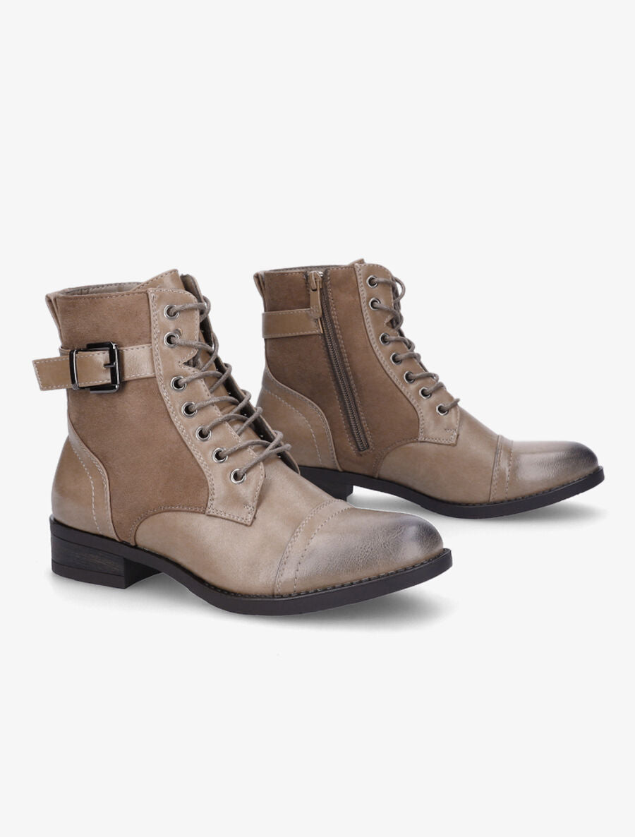Bottines bimatière à lacets - Taupe - 4