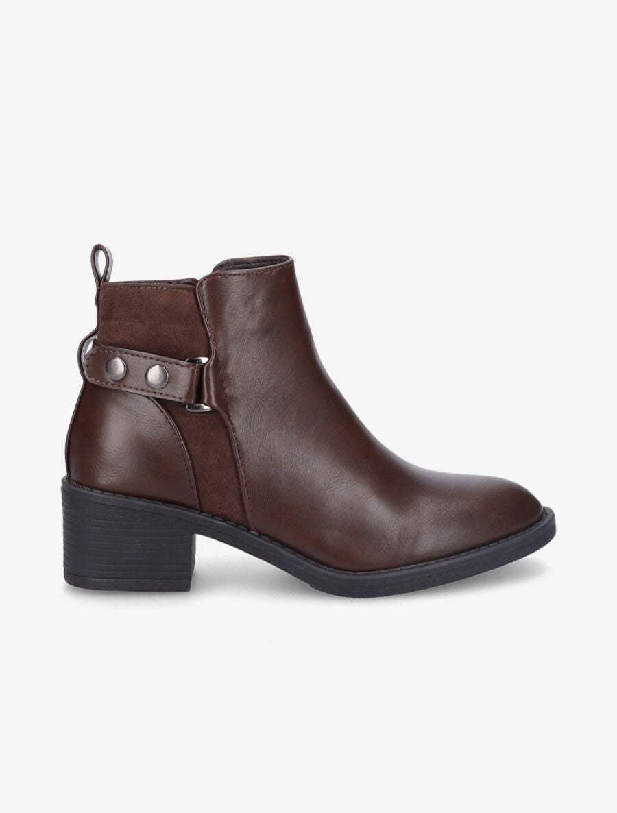 Bottines bimatière à boucle - Marron - 1