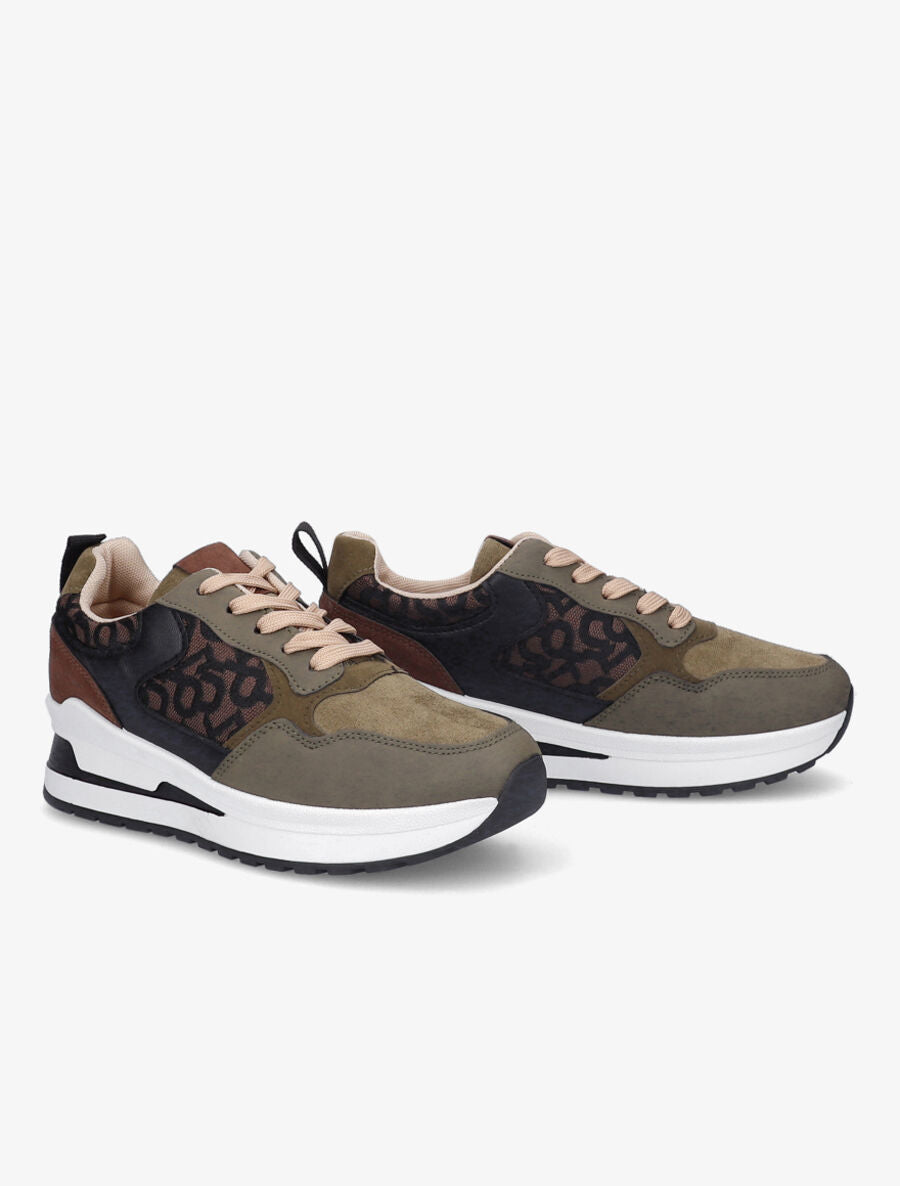 Baskets en suédine et jacquard - Kaki - 4