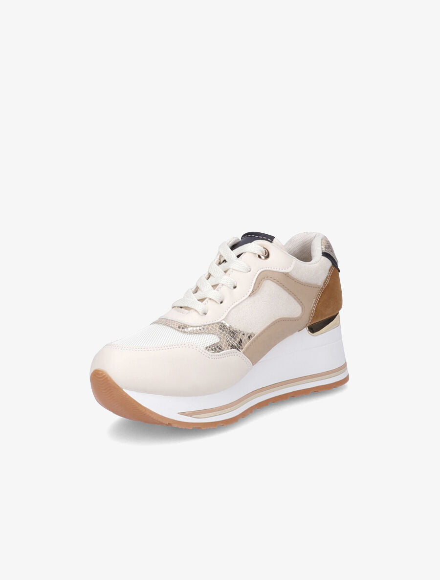 Baskets compensées en suédine - Beige - 3