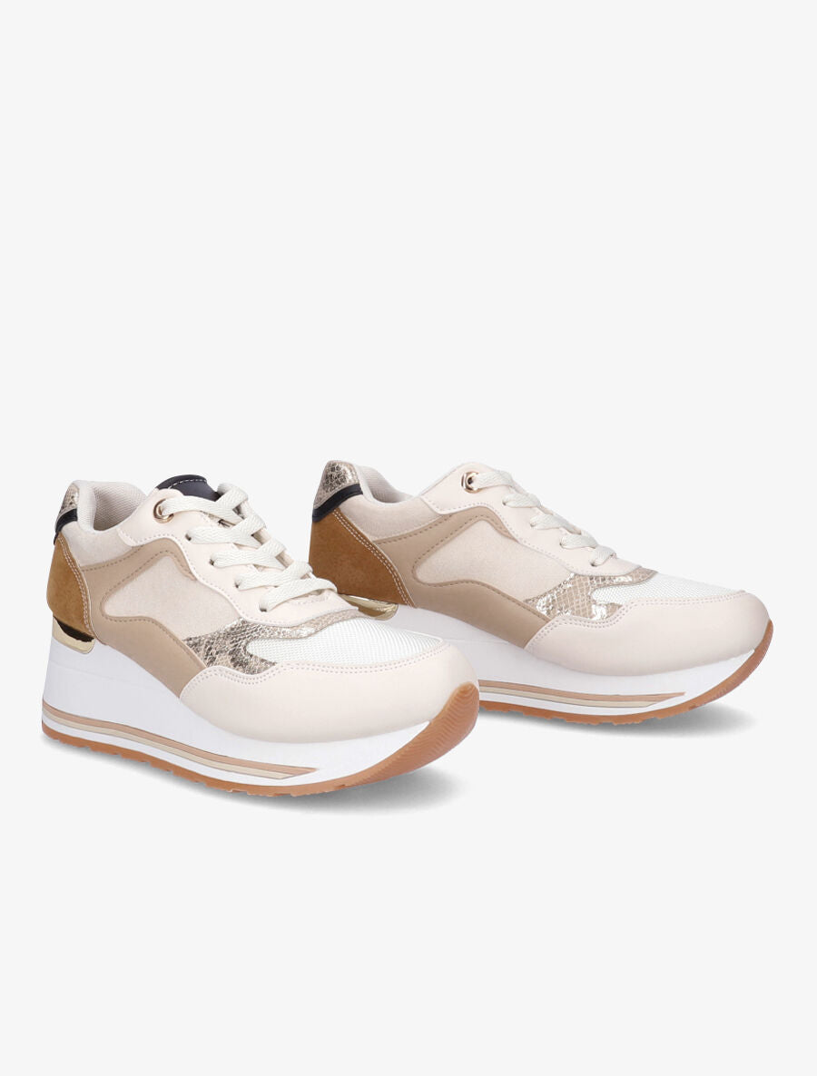 Baskets compensées en suédine - Beige - 4