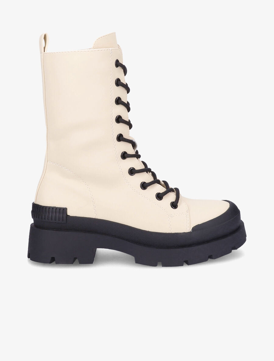 Boots montantes à lacets - Beige - 1
