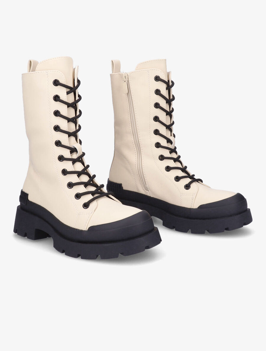 Boots montantes à lacets - Beige - 4