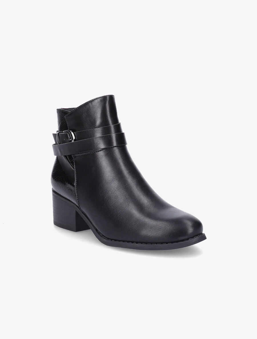 Bottines à sangles et contrefort python - Noir - 2