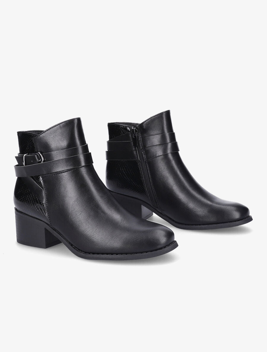 Bottines à sangles et contrefort python - Noir - 4