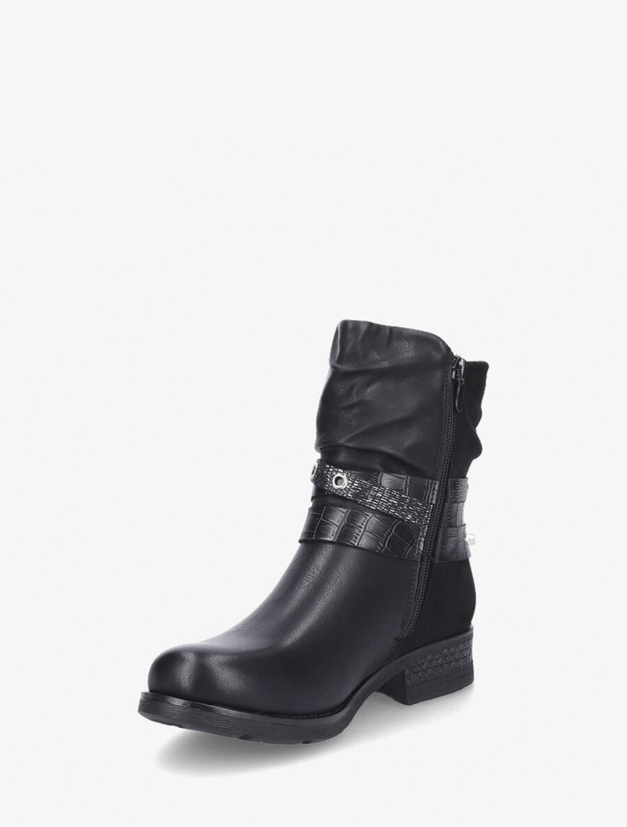 Boots montantes effet plissé à boucles - Noir - 3