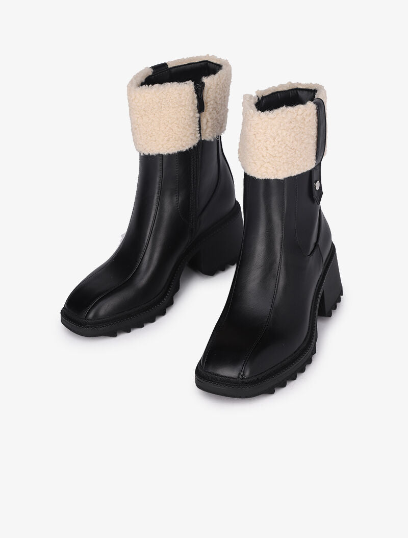 Bottines fourrées à bouts carrés - Noir - 5