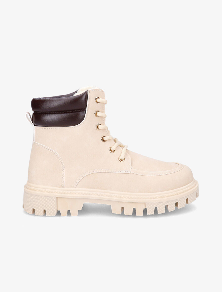 Boots fourrées en suédine et simili - Beige - 1