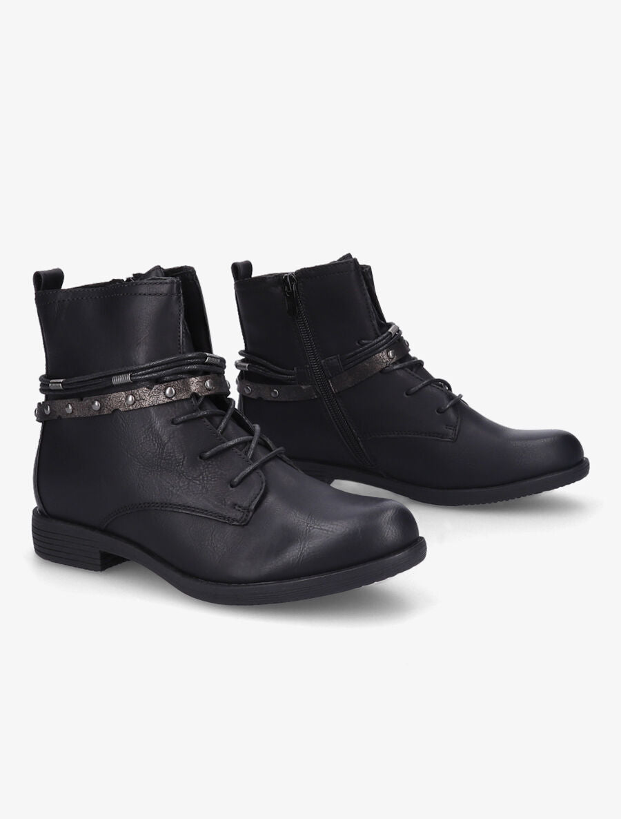 Bottines en simili à lacets stylisés - Noir - 4