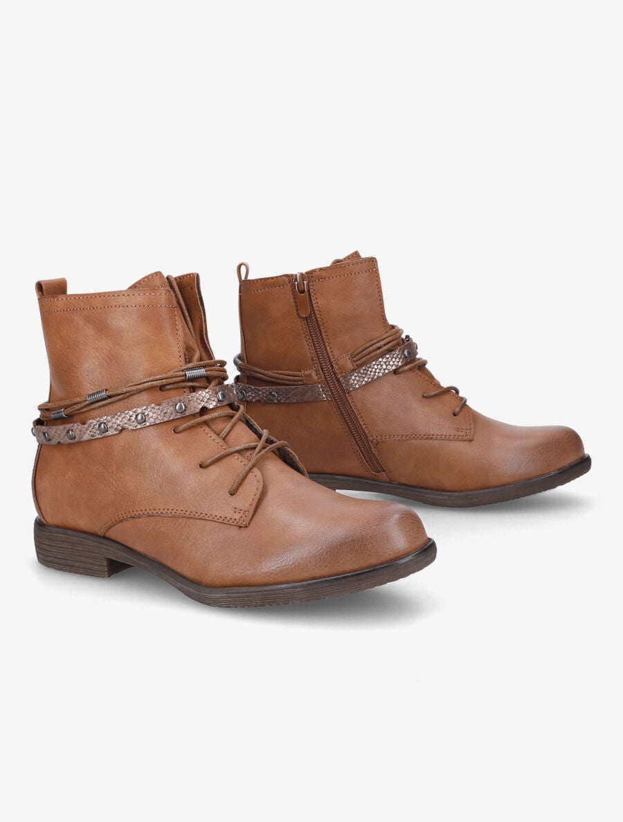 Bottines en simili à lacets stylisés - Camel - 4