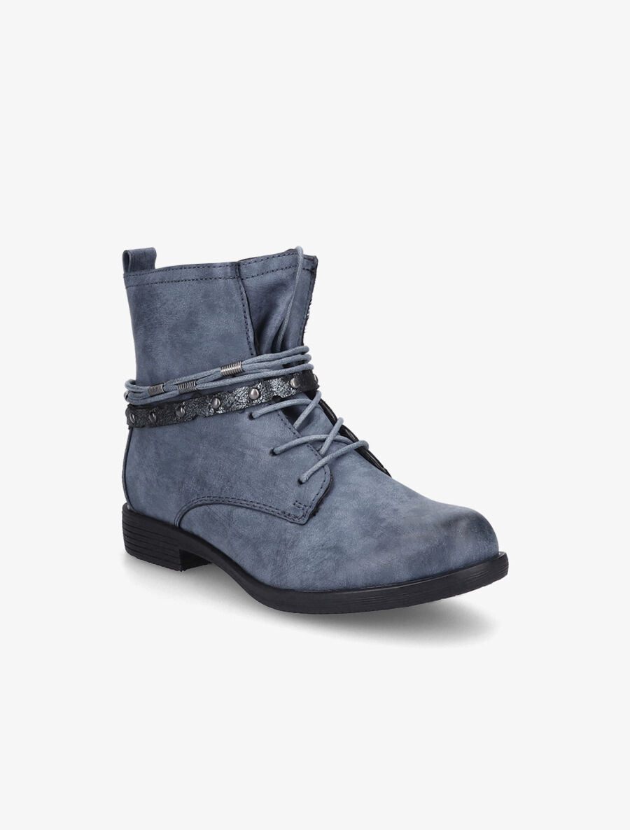 Bottines en simili à lacets stylisés - Bleu - 2