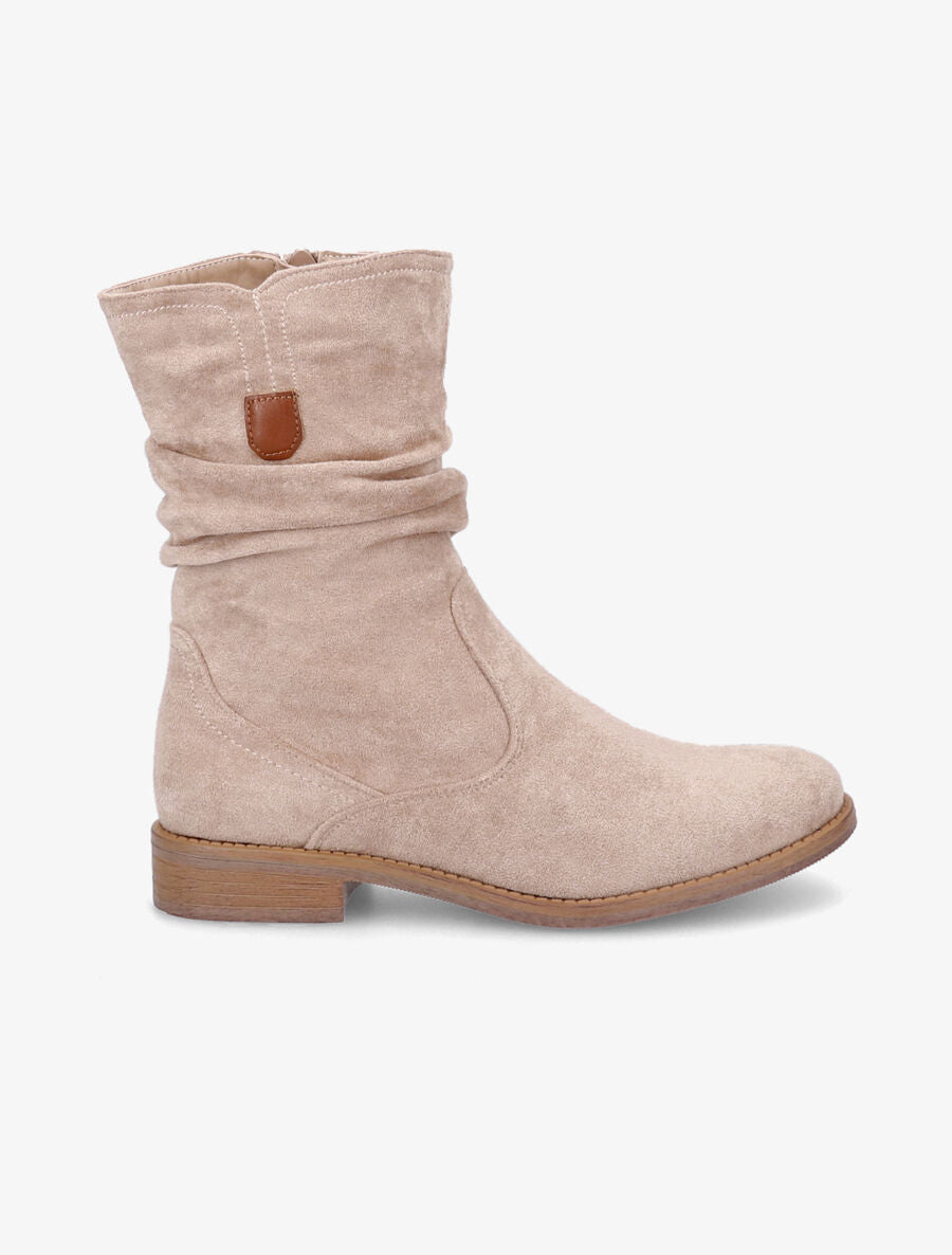Bottines plissées en suédine - Beige - 1