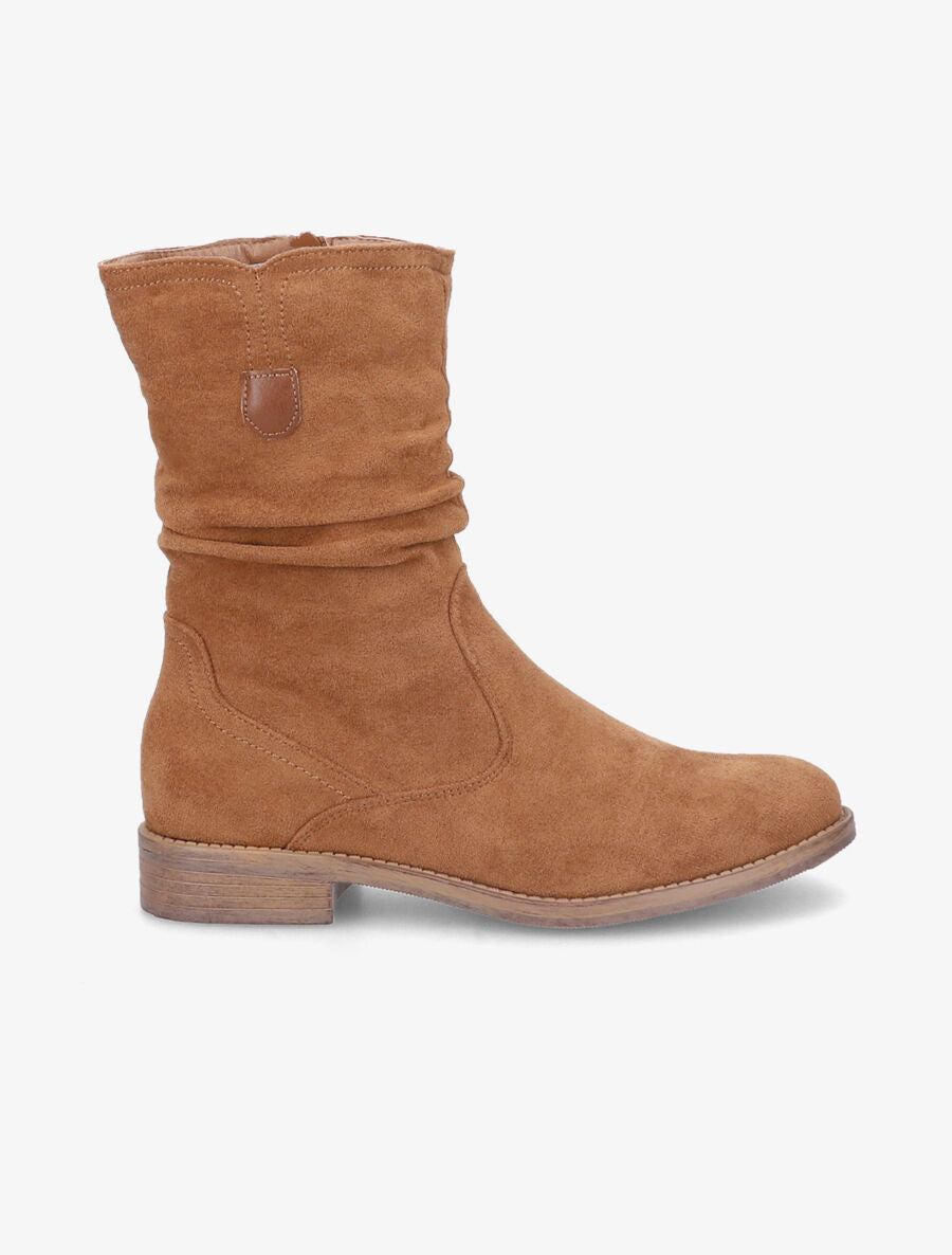 Bottines plissées en suédine - Camel - 1