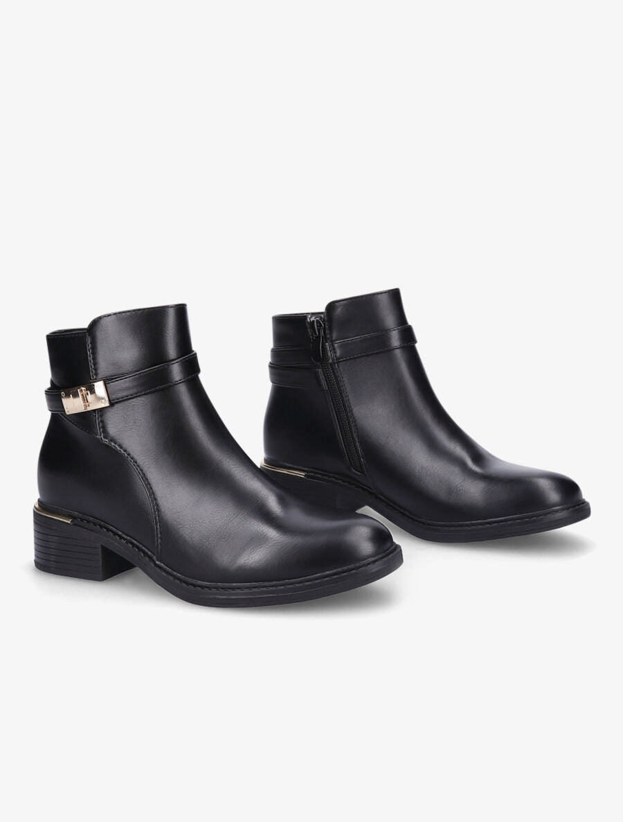 Bottines en simili à boucle métallique - Noir - 4