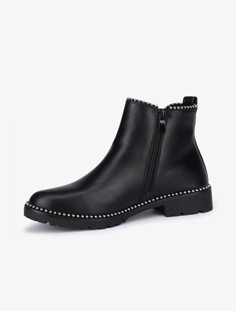 Bottines à semelles crantées ornées de clous - Noir - 4
