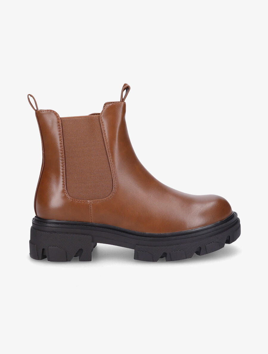 Boots en simili à semelle crantée - Camel - 5