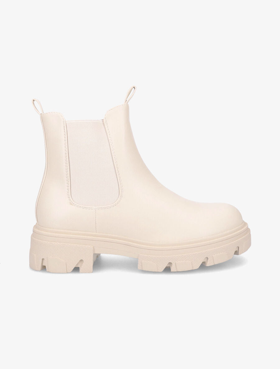 Boots en simili à semelle crantée - Beige - 5
