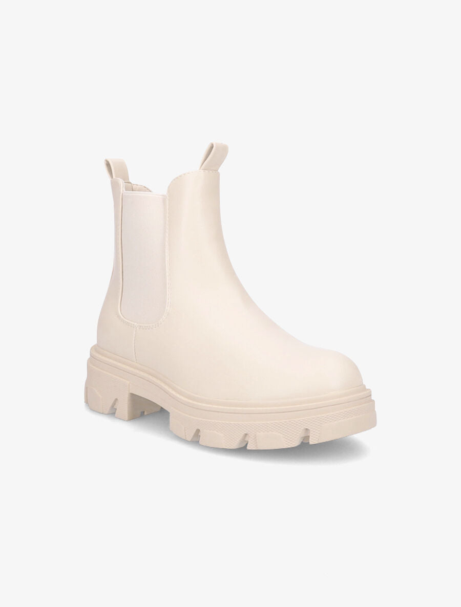 Boots en simili à semelle crantée - Beige - 2