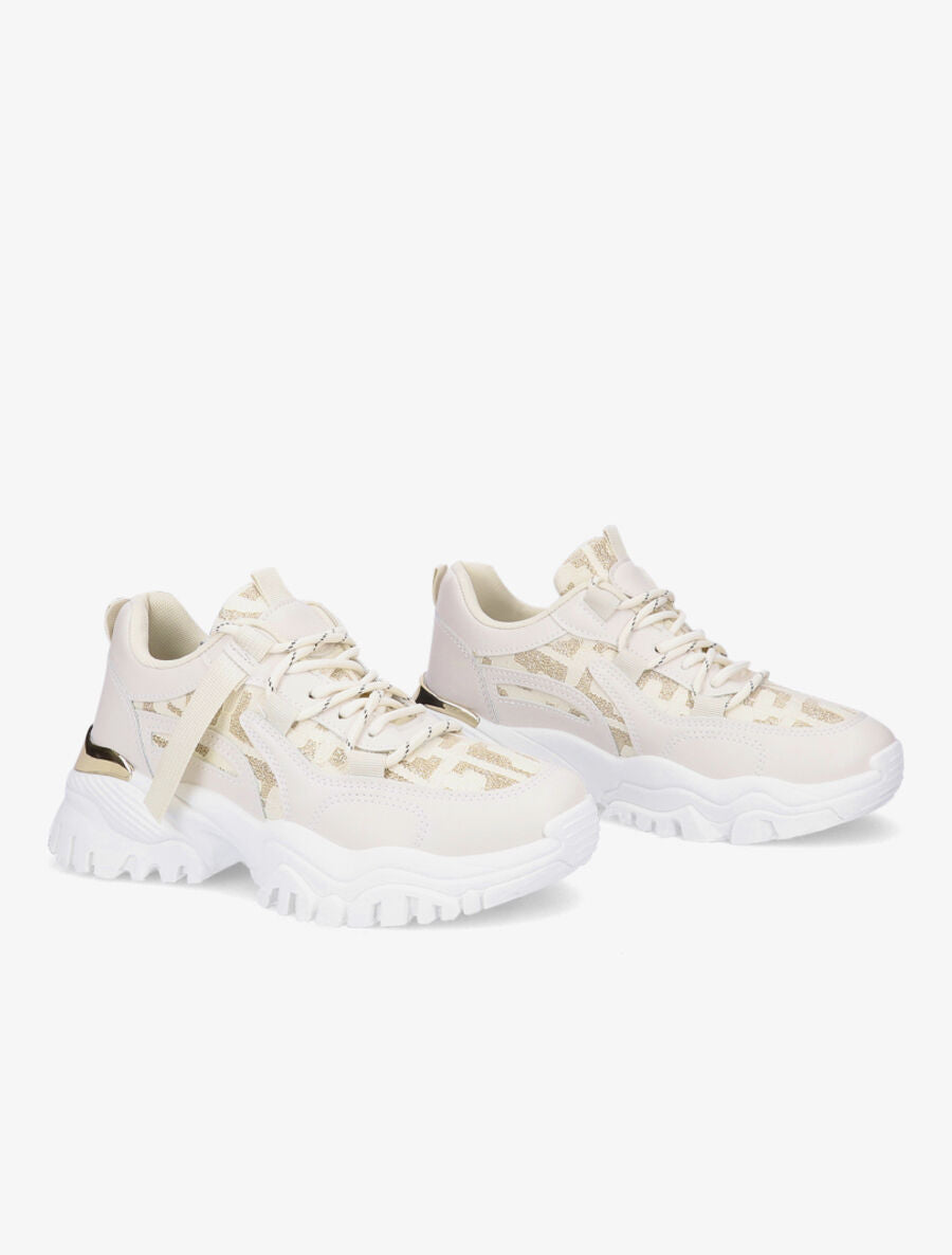 Baskets en simili et jacquard irisé - Beige - 4