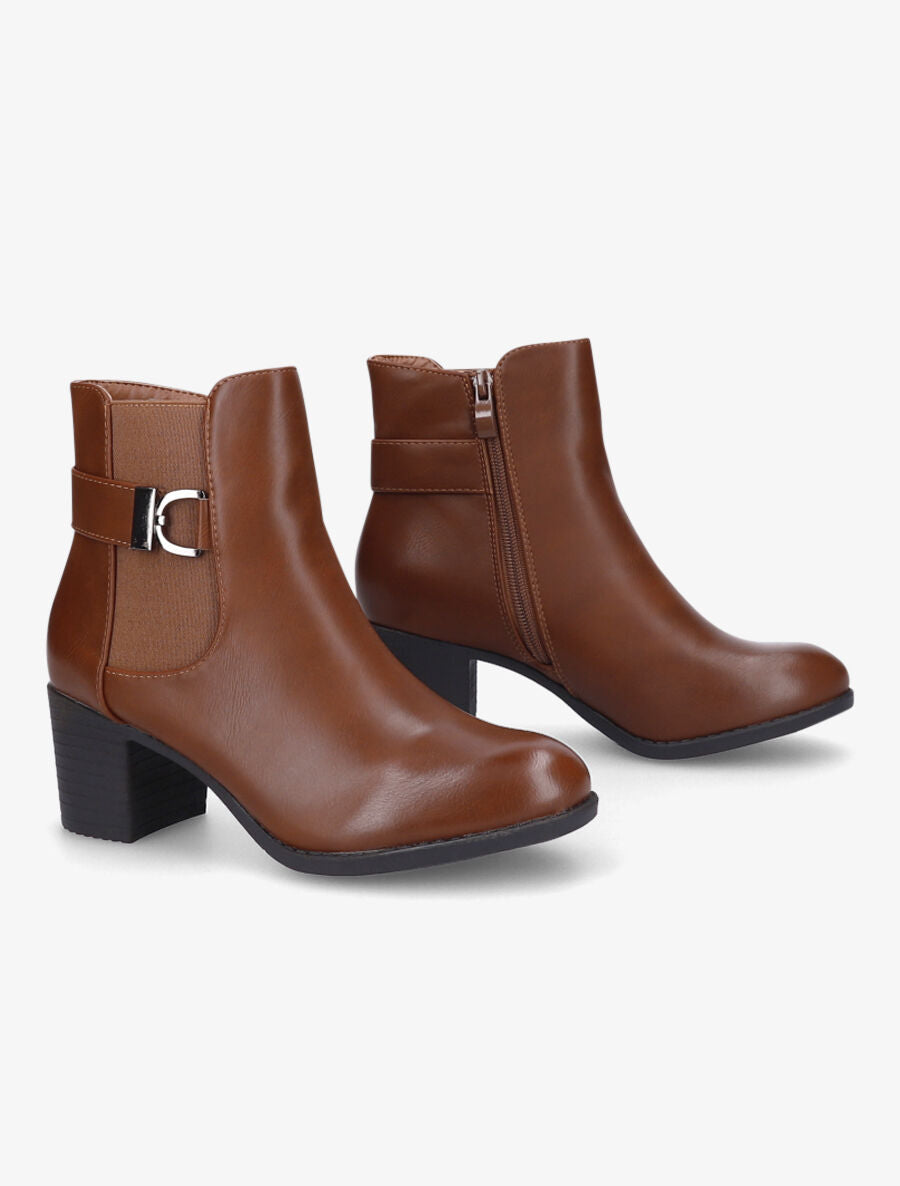 Bottines élastiquées à talon - Camel - 4