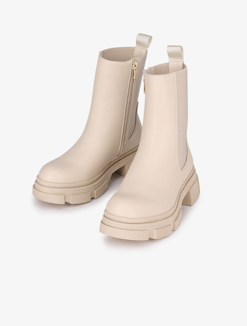 Boots montantes à plateforme stylisée - Beige - 1