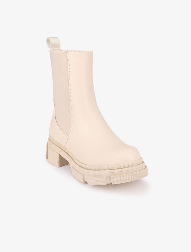 Boots montantes à plateforme stylisée - Beige - 3