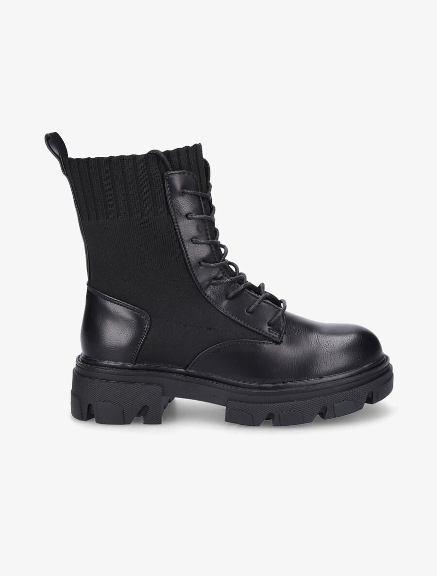 Boots lacées bi-matière - Noir - 5