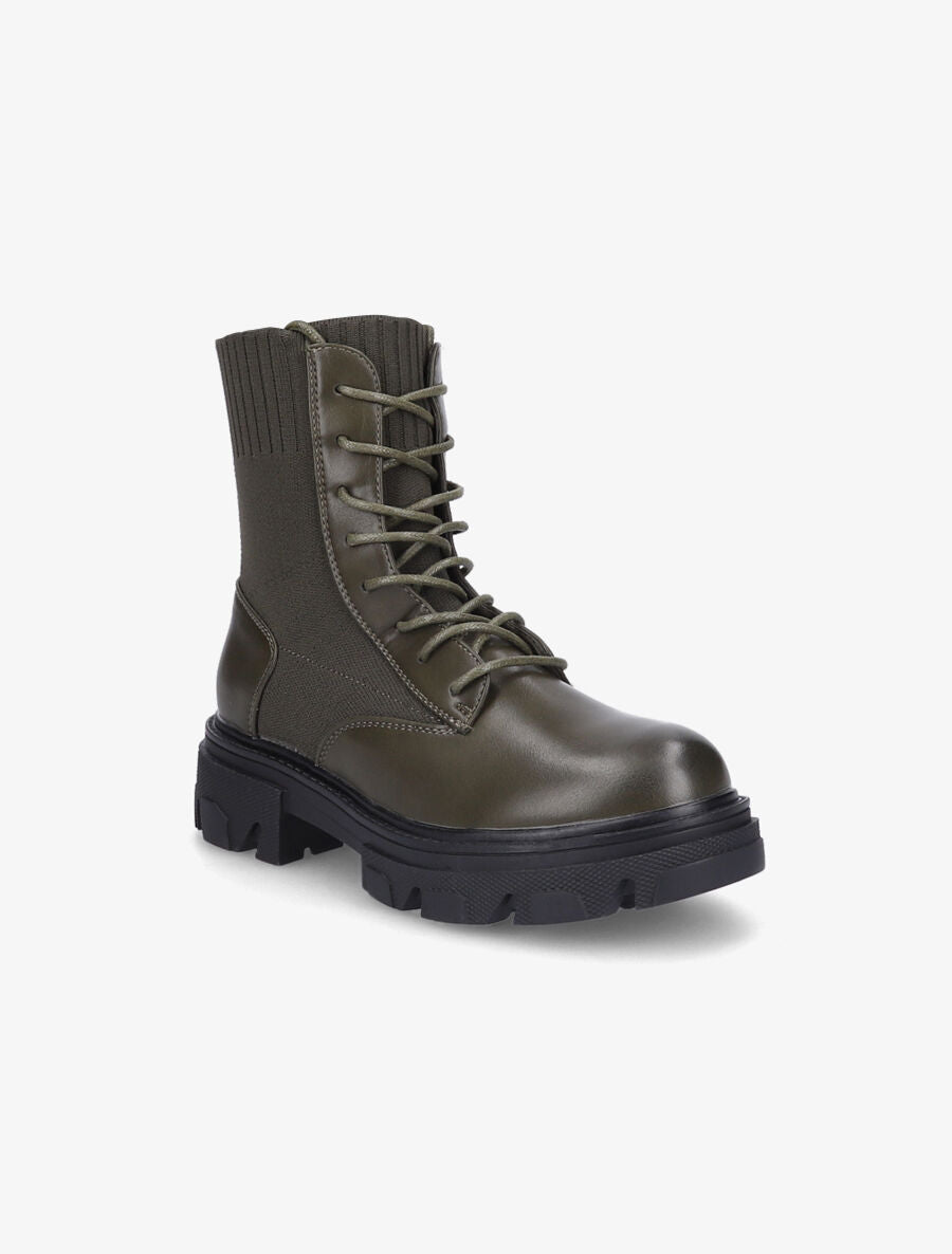 Boots lacées bi-matière - Kaki - 2