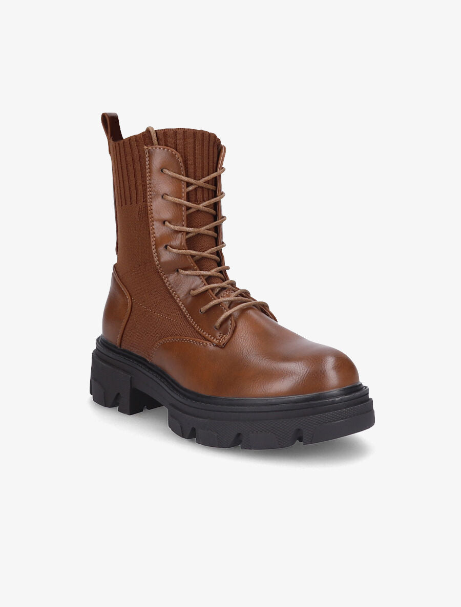 Boots lacées bi-matière - Camel - 2